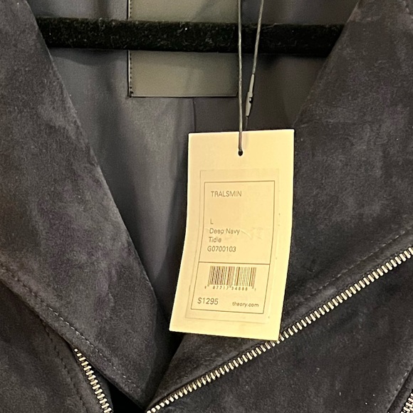 Theory Tralsmin Belted Moto Lambskin Suede Jacket - Picture 6 of 15